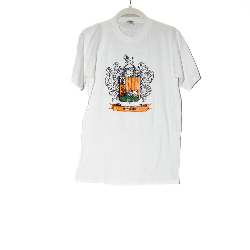Jerzees Mens White Cotton T-Shirt Graphic Print Crew Neck Short Sleeves Medium