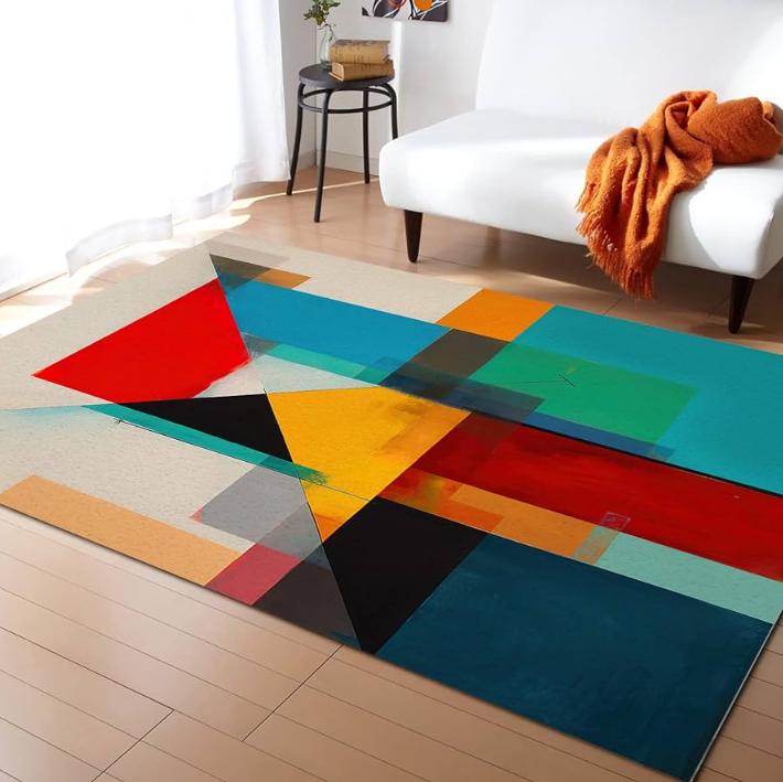 Красочный геометрический круглый ковер в стиле середины века Моющийся ковер для гостиной, спальни, кухни Рустикальный декор для дома 40x60cm