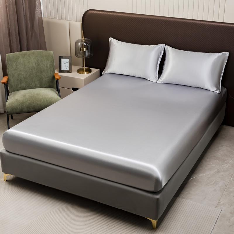 Satin-Feel Solid Color Four-Piece Bedding Set: Bed Sheet, Fitted Sheet, and Pillowcases (European & American Style)