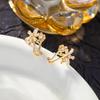Korean Gold Plated Snowflake Zirconia Stud Earrings for Women - Elegant French Style