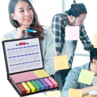Desktop Calendar with Colorful Sticky Notes Easy-Peel Strong Stickiness 2024 Calendar Sticky Notepads Office Supplies