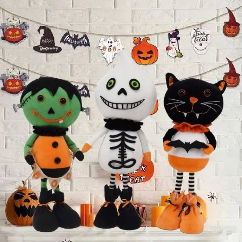 Cute Halloween Plush Figurines Ghost Black Cat Decorations