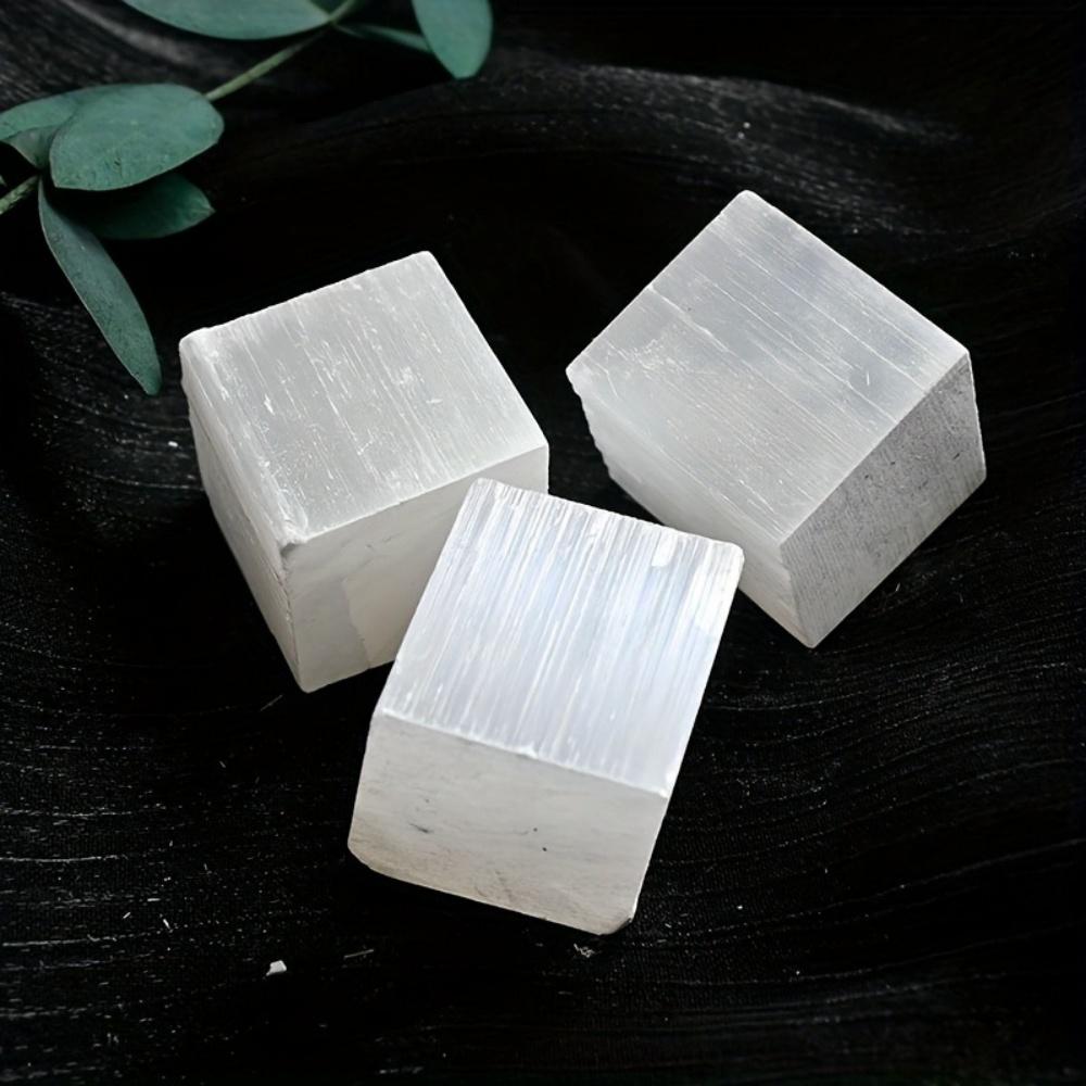Natural White Selenite Cube Reiki Healing Mineral Specimen Clear Crystal Stone Cube Tumbled Folk Crafts for Home Decoration