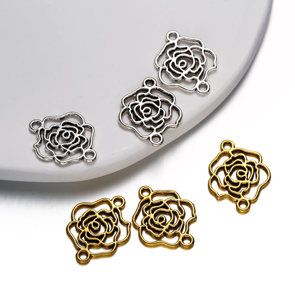 50Pcs/lot Alloy Hollow Flower Charms Connectors For Necklace Bracelet Pendant DIY Jewelry Making Findings Supplies Accessories