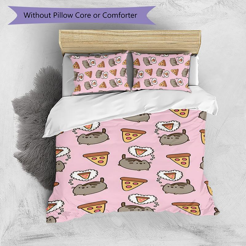 3pcs Pusheeen Design Cover Set - HD Printed Bedding with 1 Cover and 2 Pillowcases - Perfect for Home and Dorm Decor