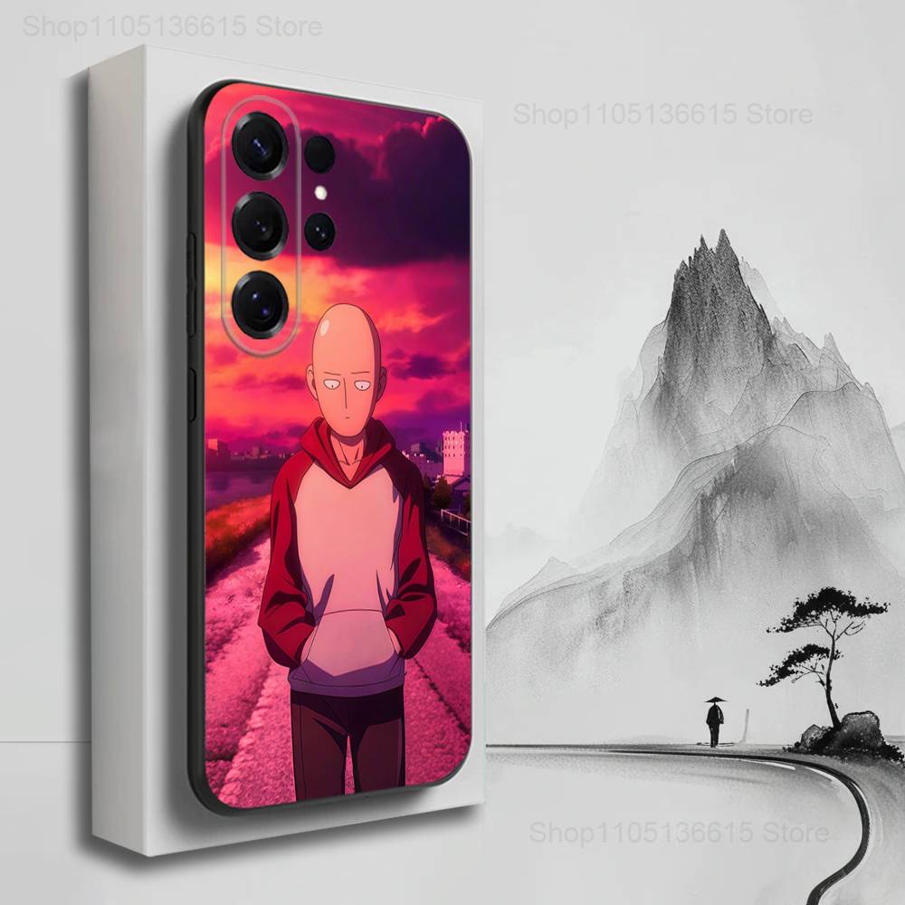 O-One P-Punch Anime Man Phone Case For Samsung S25,S24,S23,S22,S21,S20,S10,Ultra,Plus,Lite,FE,Soft Silicone Black Cover
