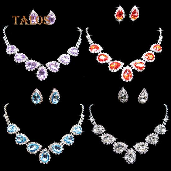 Prom Wedding Bridal Crystal Crystal Stone Waterdrop Necklace Earring Jewelry Set Accessories