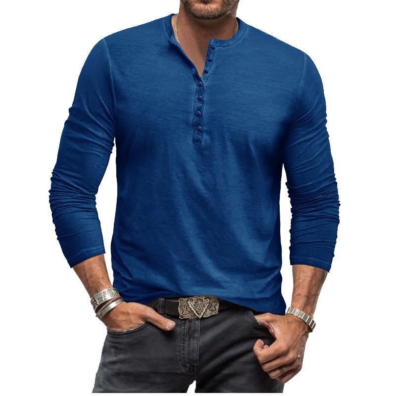 

Men s Tie-Dye Slim Fit Vintage Long Sleeve Henley Button Washed Distressed V-Neck T-Shirt 3XL темно-синий