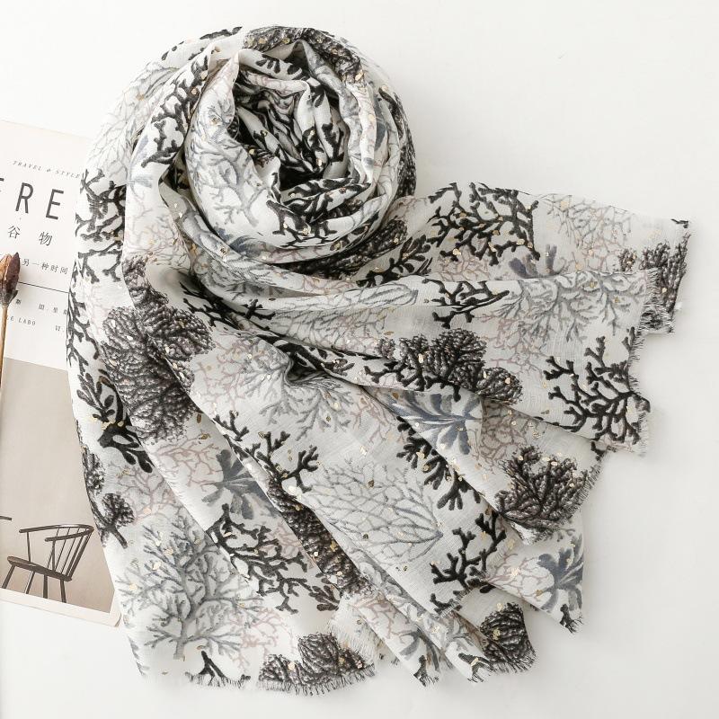 Luxury Women Scarf Summer Beach Shawl Coralal Print Cotton Linen Feeling Tassel Pashmina Muslim Hijab Wrap Viscose Turban