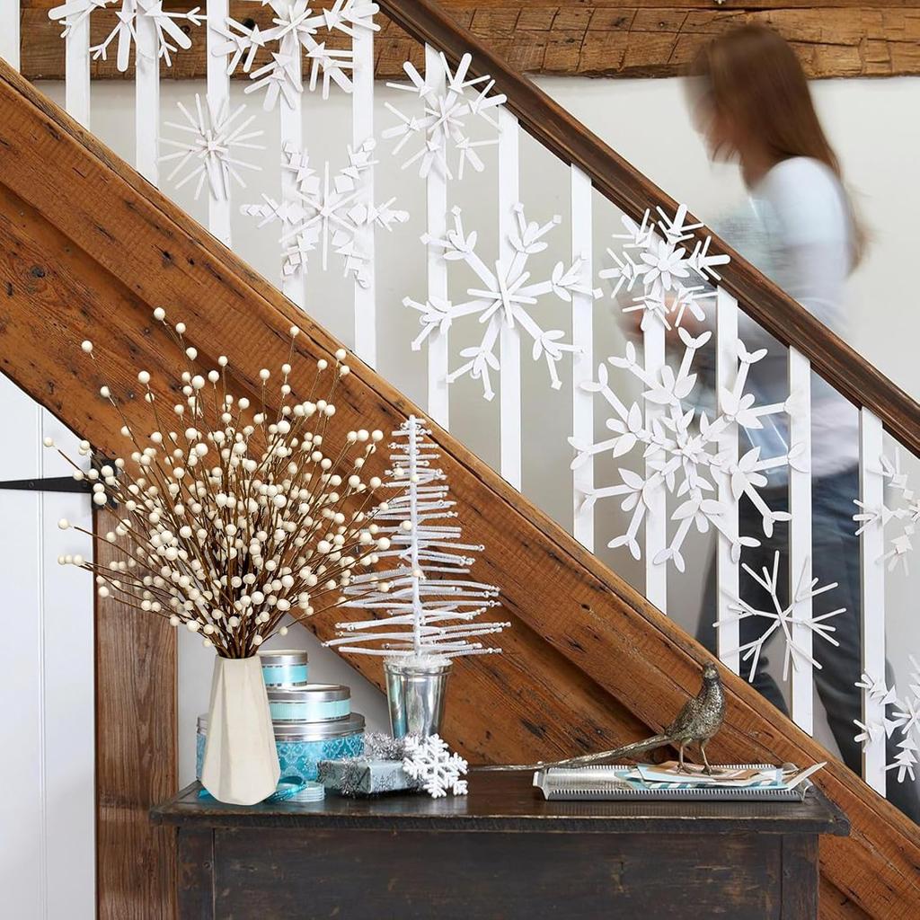 24 Pack 17 Inch White Berry Stems with Holly Berries for Christmas Vase Filler