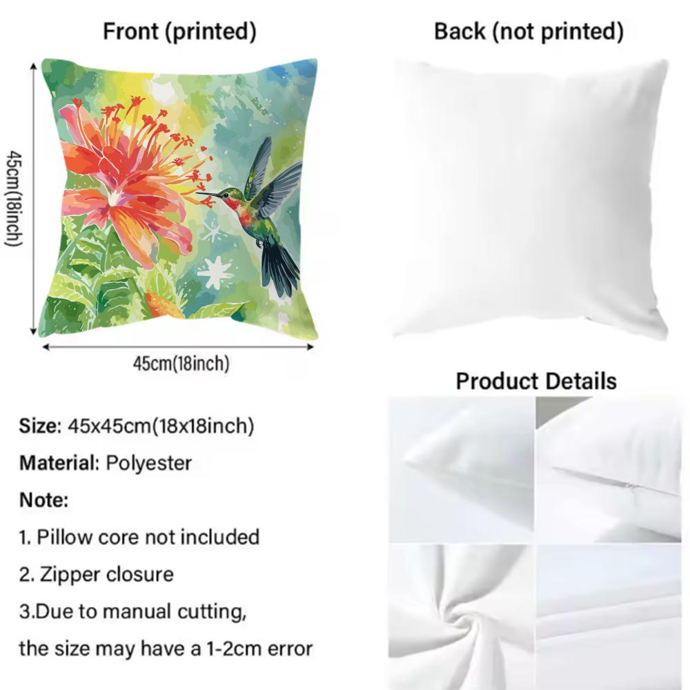 Hummingbird Spring Flowers Cushion Cover Soft Decorative Pillow Case Suitable For Bedroom Sofa Car Travel Use