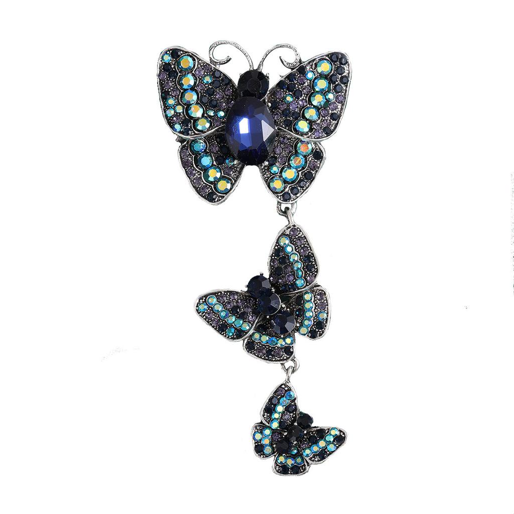 Creative Three Butterflies Retro Brooch, Alloy Diamond Temperament Fashion Accessory Pin