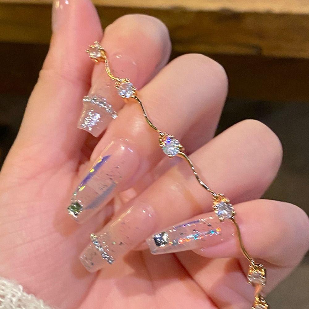 2pcs Thin Couple Bracelets Rhinestone Light Luxury Bracelet Trendy Crystal Wave Bracelet  Friends