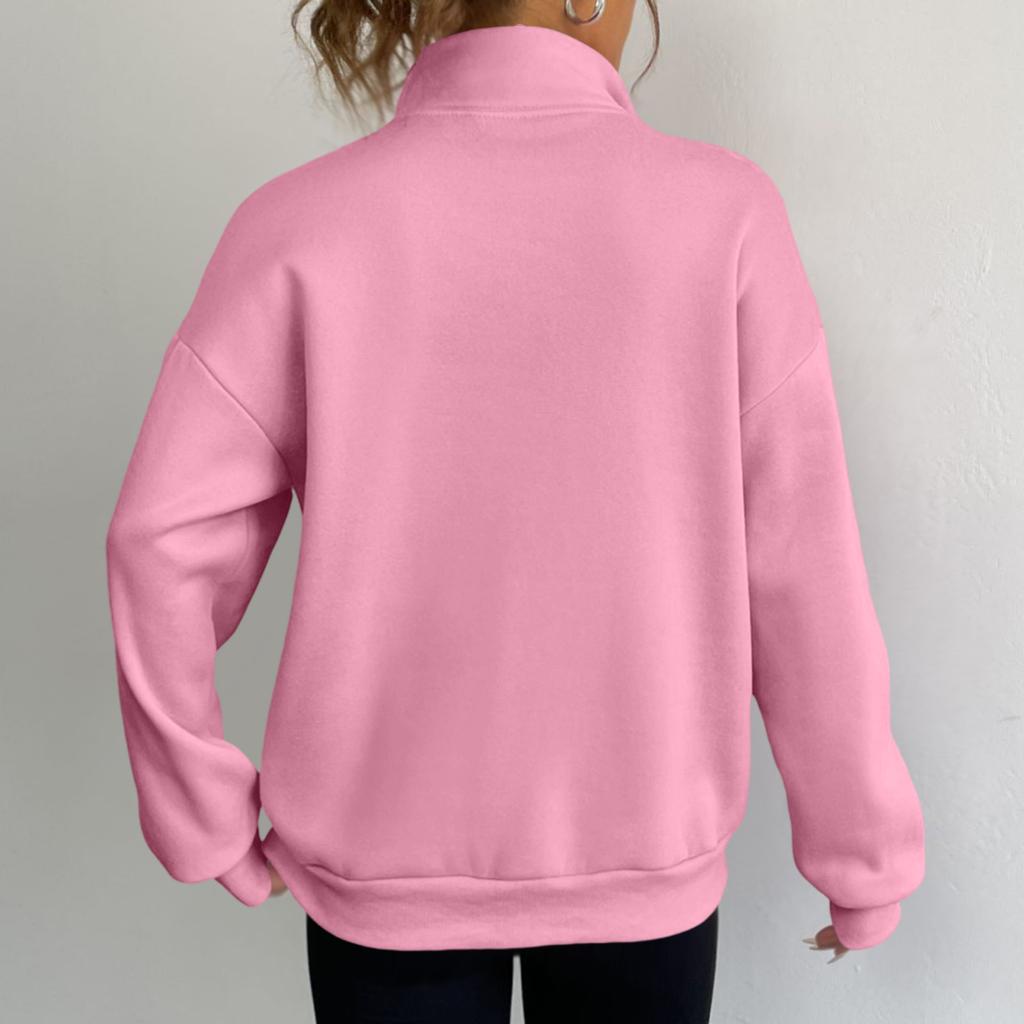 Women's High Neck Zip Up Long Sleeve Sweatshirt Color Trendy