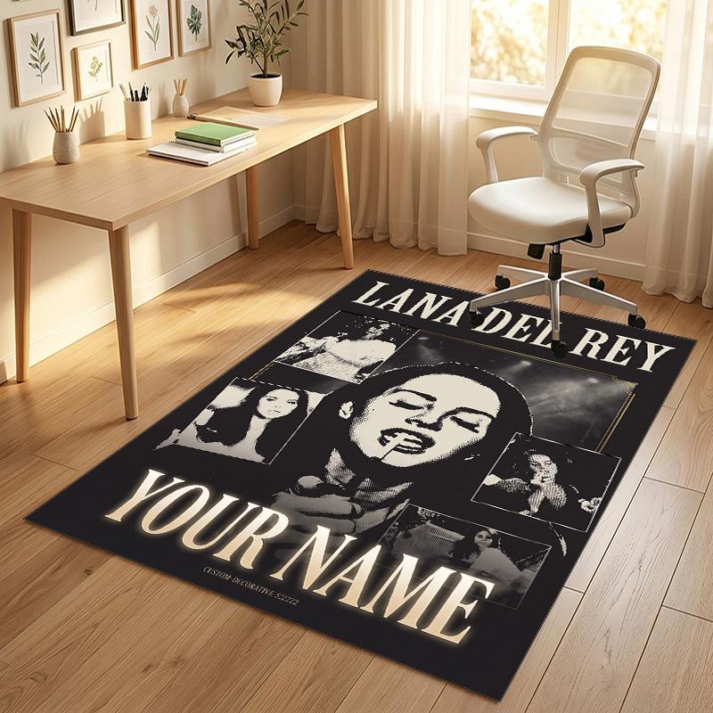 Personalized Crystal Velvet Carpet,Lana Del Rey Custom Printed Name, Plush Area Rug For Home Indoor Decor