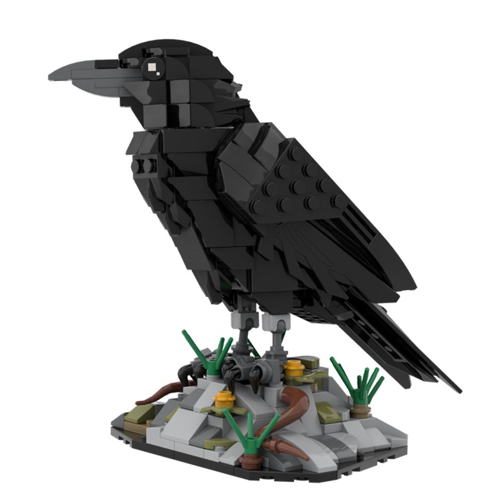 MOC Smart Crow Mattoncino Modello Uccello Intelligente Set di Assemblaggio DIY Base Rocciosa con Mattoncini Giocattolo per Bambini Collezione Regalo