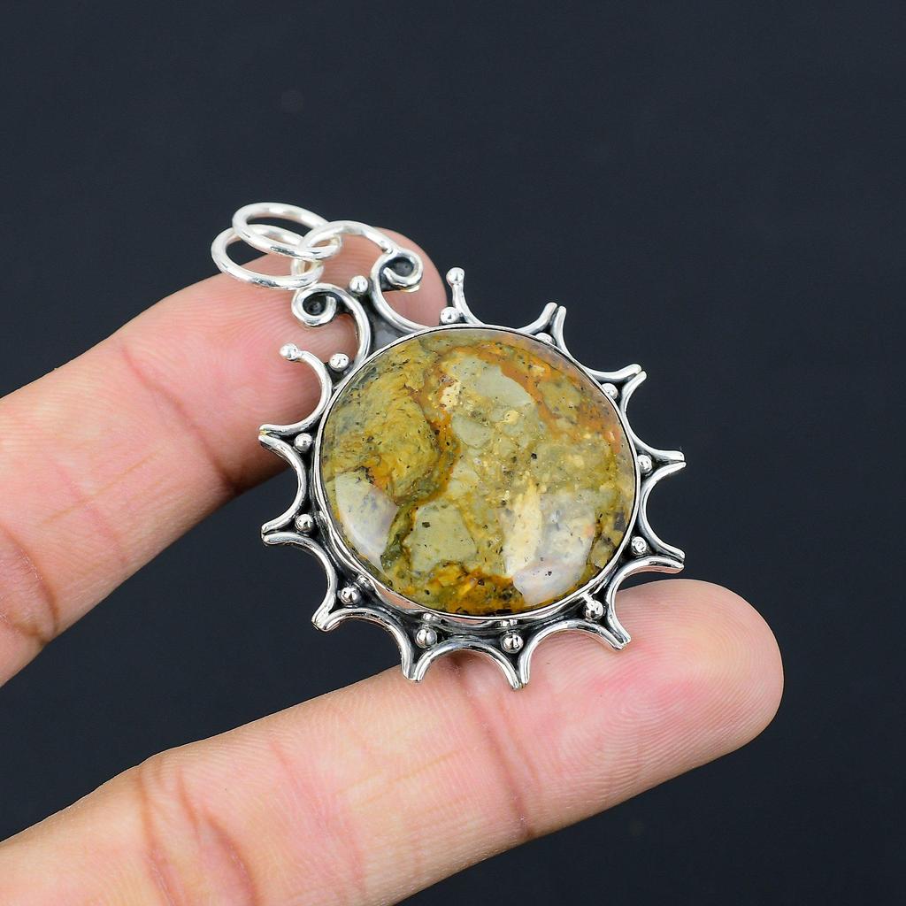 Birthday Gift For Her Natural Polychrome Jasper Gemstone Pendant 925 Silver