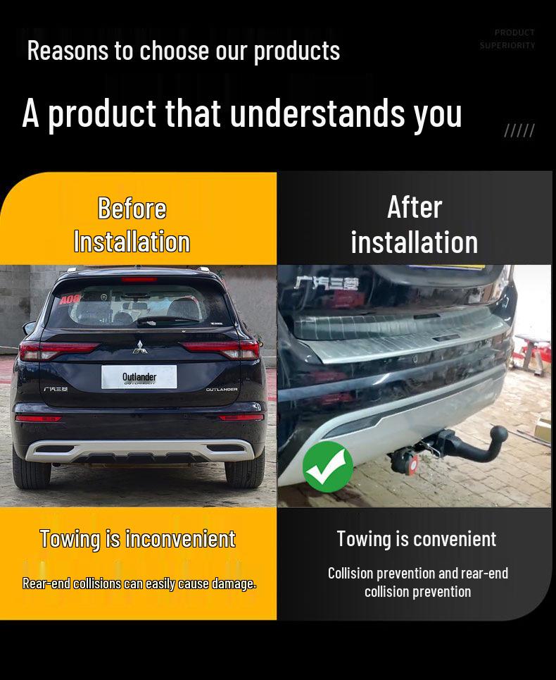 Mitsubishi Outlander Rear Bumper Thickening Trailer Hitch Hook for RV/Yacht Towing