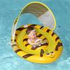 Baby Swim Ring with Cover and Leg Holes, Cute Bee Design, UV Protection SPF50+, Removable Sunshade, Suitable for Children 6 Months-3 Years Old (Yellow
