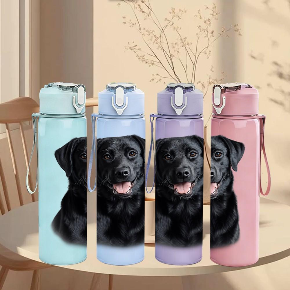 1PC Black Labrador Dog Portrait Print 750ml Color Plastic Sports Water Bottle Leakproof Flip Straw Lid Suitable for Sports Office Home Use
