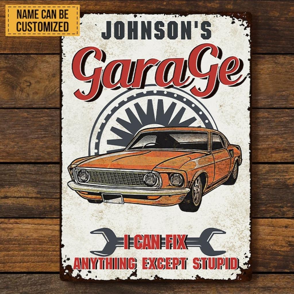 Personalized Metal Tin Sign Garage Wall Art Mechanic Decor