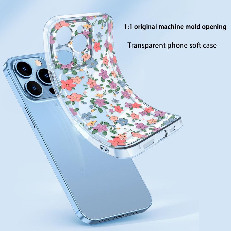 ins small floral application Apple 13pm mobile phone case iphone16 all-inclusive 17 transparent protective case 15pro girls