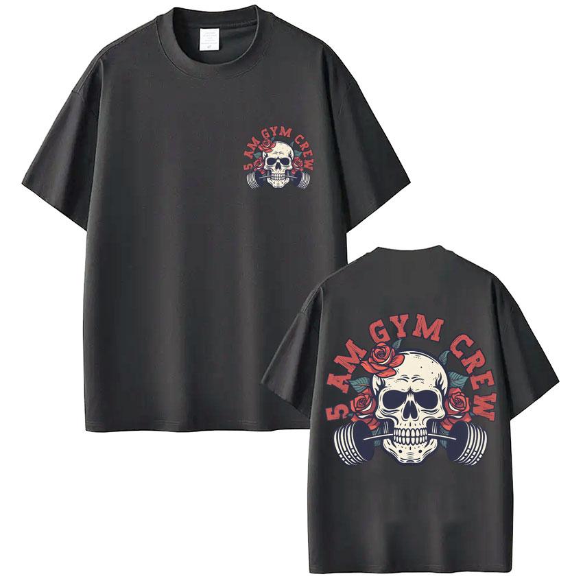 5 Am Gym Crew Skeleton Graphic T Shirt Unisex Women Fashion Aesthetic Gothic Tshirt Oversized Cotton Casual Tshirts Streetwear