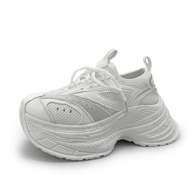 

Fashion 8cm Air Mesh Microfiber Leather Autumn Platform Vulcanize Women Chunky Sneaker Vulcanize Spring High Brand Comfort Shoes 35 белый