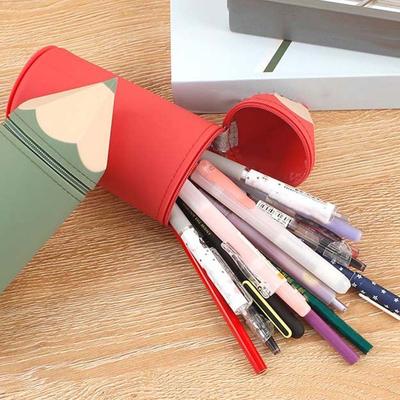 Creative Pencil Shape Pen Holder Large Capacity Cartoon Pen Storage Bucket Multi-functional Portable Makeup Brush Holder Ruler