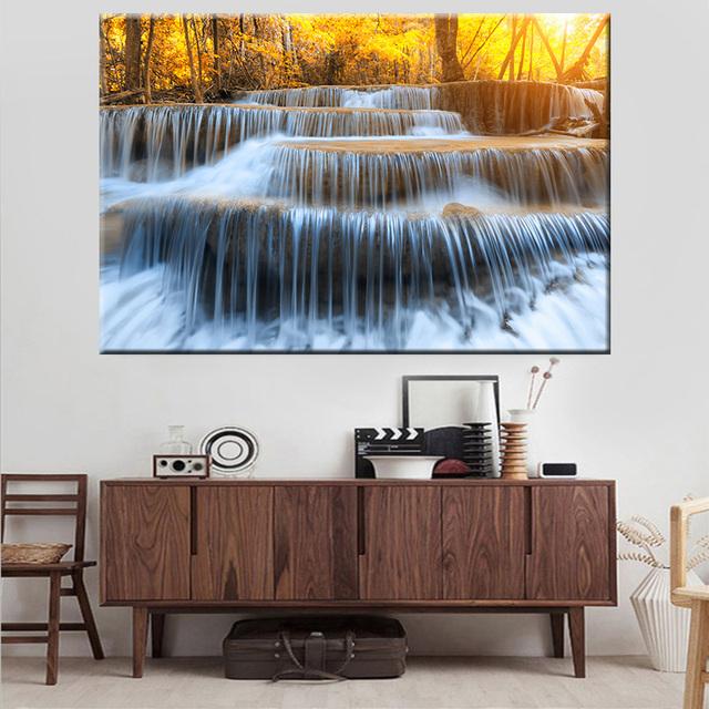 Podzimní hory Vodopád Skály Listy Krajina Malba na plátně Plakáty a obrazy Nástěnné umělecké obrazy Home Decor Bez rámu