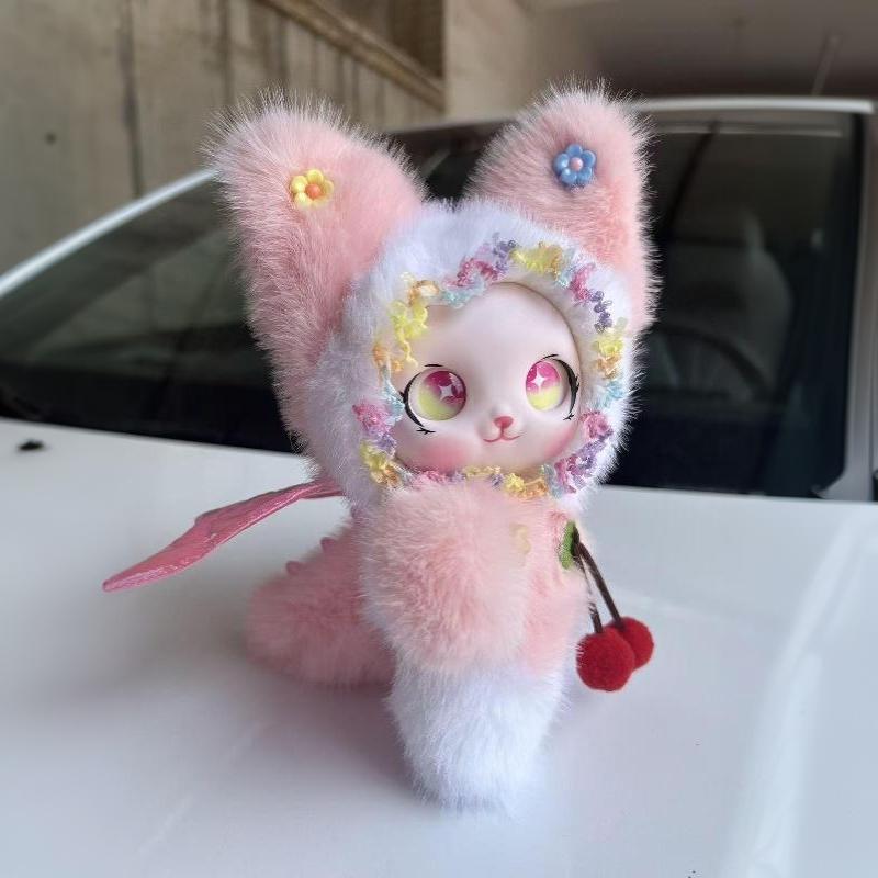 Winged Cat Plush Pillow Cherry Decor Soft Fluffy Cute Stuffed Animal for Girls Camping Companion Gift