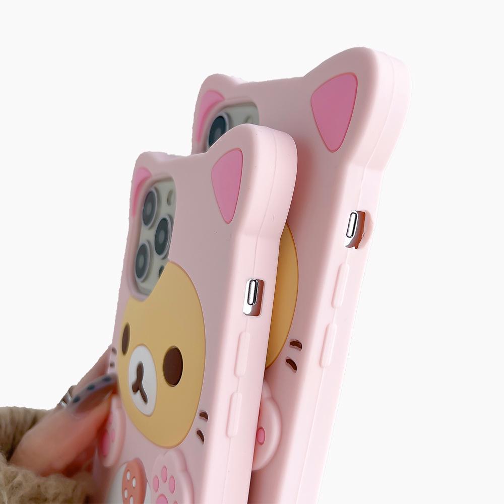 3D Cartoon Bear & Plum Blossom Cat Paw Silicone Case for iPhone 16/15/14 Pro Max