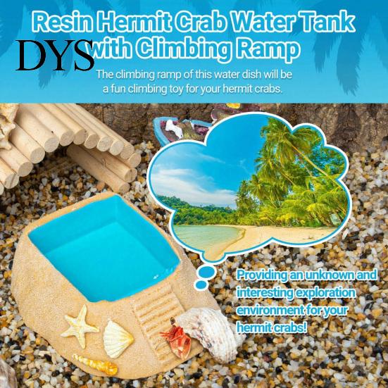 Hermit Crab Water Dish Beach Pool Habitat Ornament with Climbing Ramp & Starfish Shell Simulation Swimming Conch Decor, Reptile Decoration for