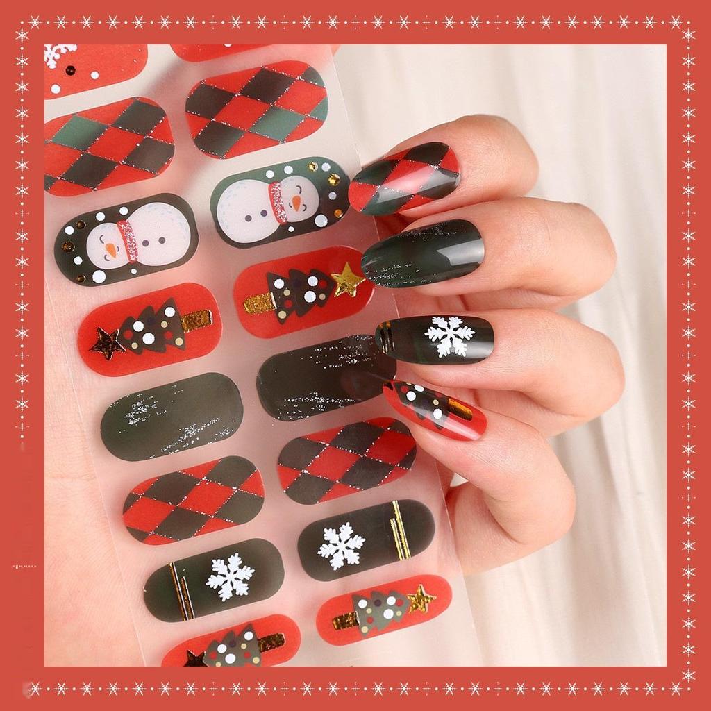 16-Finger French Christmas Gel Nail Stickers - No-Bake, European & American Fashion