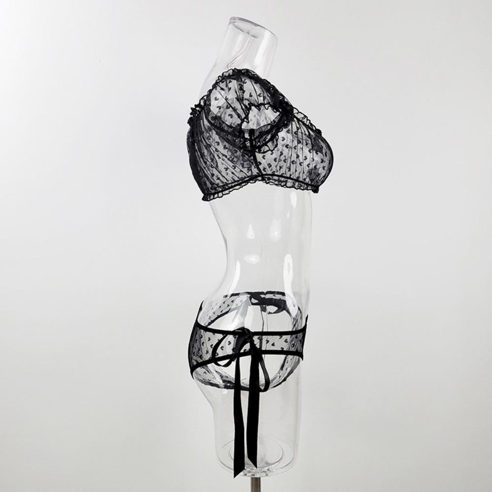 Duży rozmiar Jednokolorowy Top na Ramię Seksowna Bielizna Koronkowa Pure Desire Biustonosz Bielizna Dwuczęściowy Zestaw Perspektywiczny