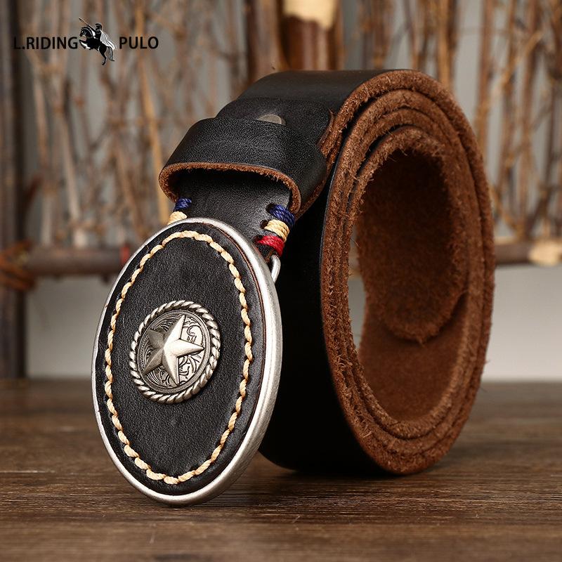 Personality Trend Wild Thick First Layer Cowhide Smooth Buckle Belt Men's Genuine Leather Buckle Retro Belt