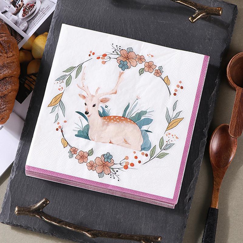 20Pcs/Pack Sika Deer Printed Napkin Paper Home Hotel Restaurant Bakery Wholesale Tissue Papers Wedding Party Decor