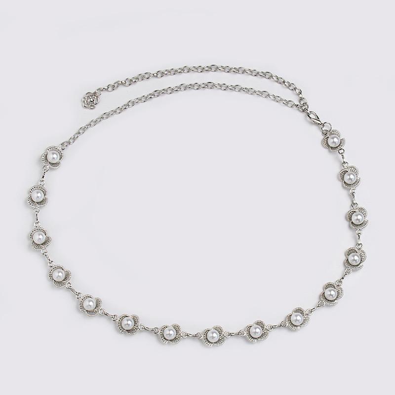 Luxury Metal Pearl Waist Chain With Lobster Clasp For Stylish Adult Women серебряный