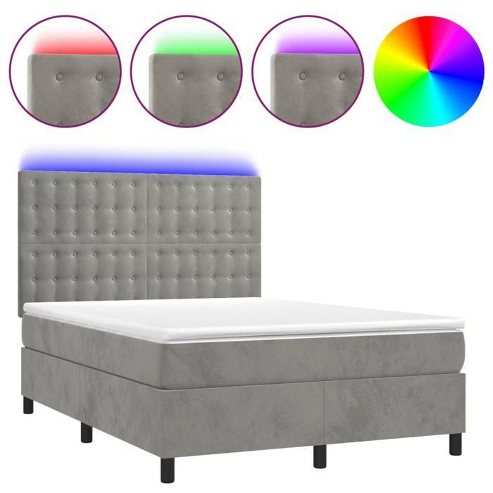 VidaXL Slatted Bed Base with Mattress and LED, Upholstered Bed, Double Bed, Adult Bed for Interior Bedroom, 3136359