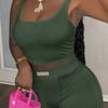 Women's 2Pcs Set Casual All-Match Ribbed Tank Top and Tight-Fitting Shorts Set for Home and Daily Wear -Z