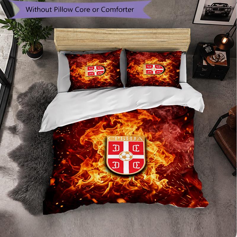 Serbia Pattern 3 Pieces Bedding Set Soft Microfiber Duvet Cover with Pillow Cases for Bedroom