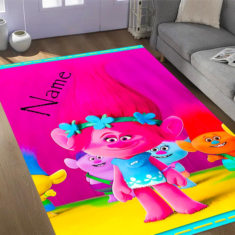 Trolls World Tour Celebration Customize Your Name Carpet Perfect for Study Room Outdoor Dining Room Playrooms Anti-slip Rug Office Home Decor