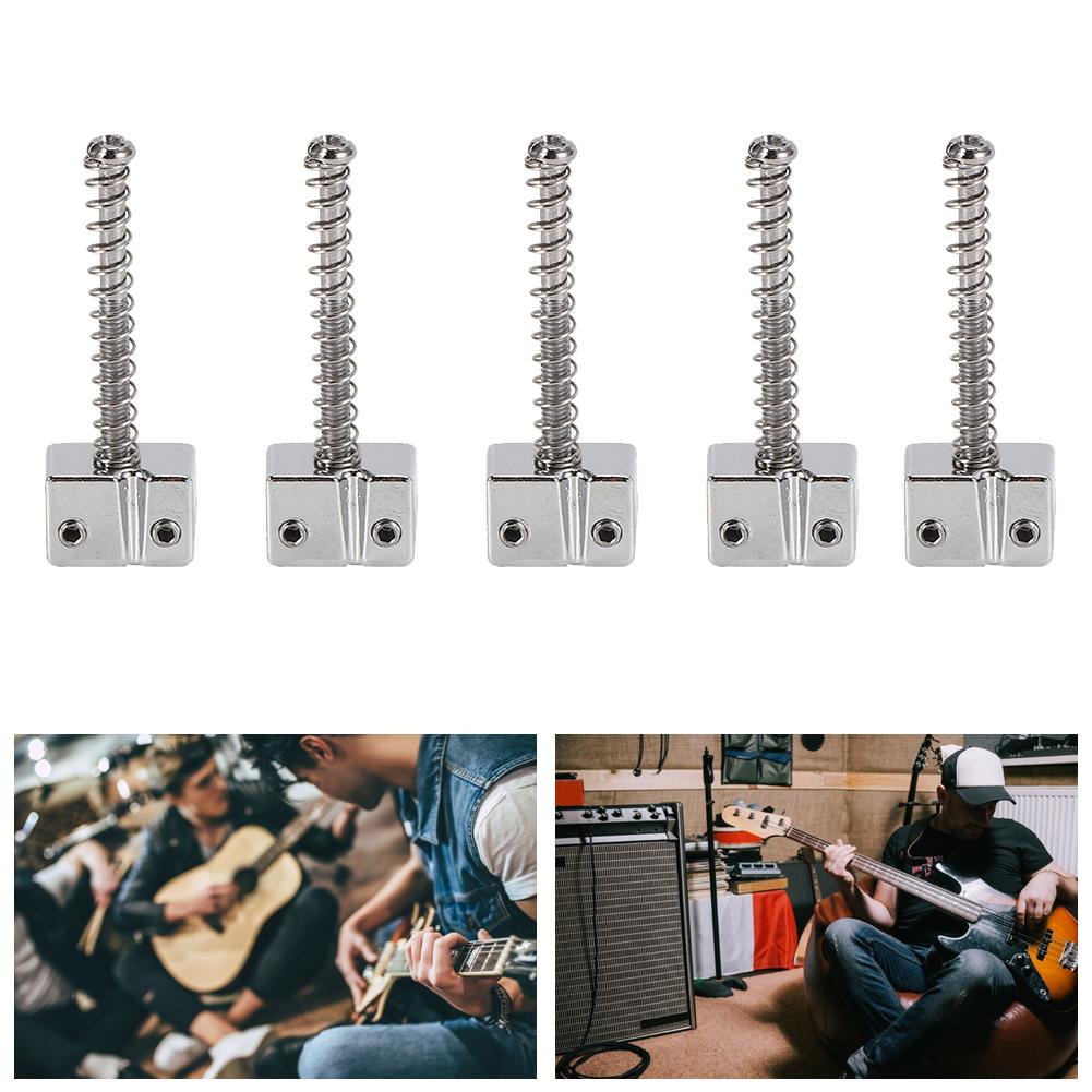 5Pcs Bass Bridge String Saddles for Bass Electric Guitar Replacement Part Spring ScrewsSilver