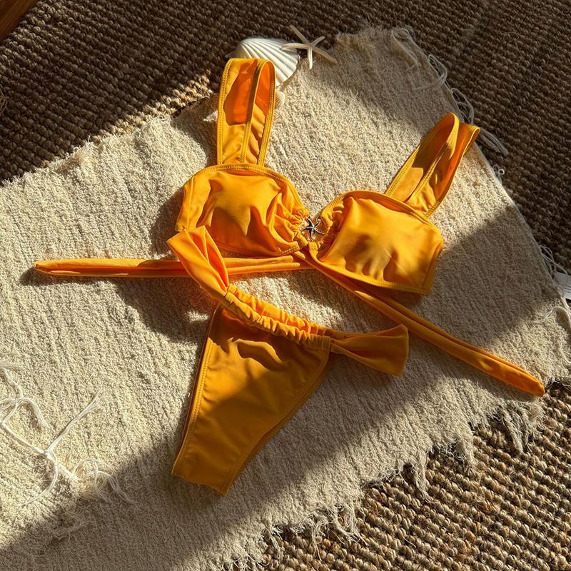 New Summer Solid Push Up Woman Swimsuit Beach Sexy Bikini Set Solid Swimming Suit for Women Swimwear Bathing Suit