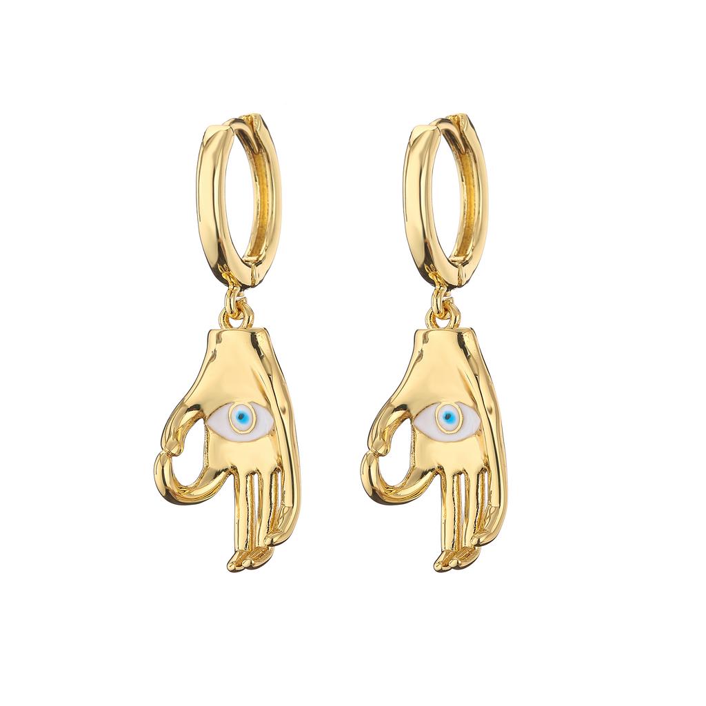 HECHENG,Small Rhinestone Evil Eye Plam Earrings,Hoop Huggie Earrings For Women,Trendy Circle Zircon Gift