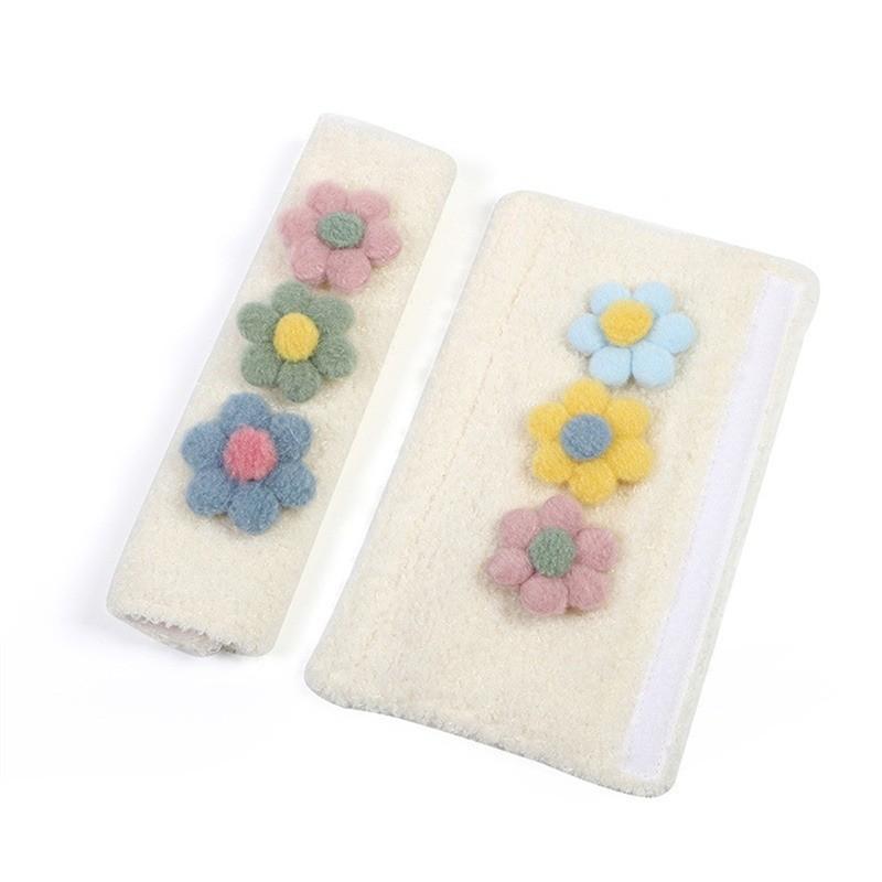 Car Seat Belt Shoulder Protector Cute Floral Creative Lamb Wool Personalized Seat Belt Shoulder Protector