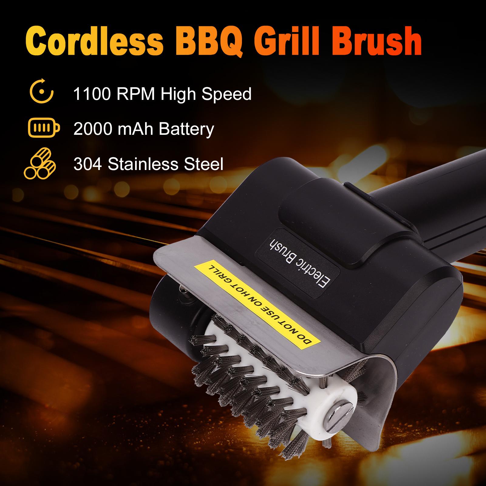

Electric Grill Brush, 1100RPM Grill Cleaning Tool with Stainless Steel Bristles, Cordless BBQ Cleaner for Gas Charcoal