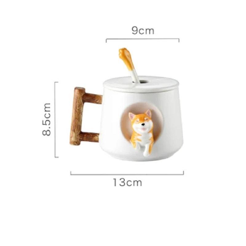 Niedliche Cartoon-Tier-Shiba-Inu-Keramikbecher, kreative Männer und Frauen, Paar mit Deckel, Löffel, Trinkwasser, Kaffeetasse