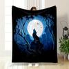 Wolf Howling at Full Moon Patterned blanket, flannel, suitable for all seasons, home decor, warm and cozy