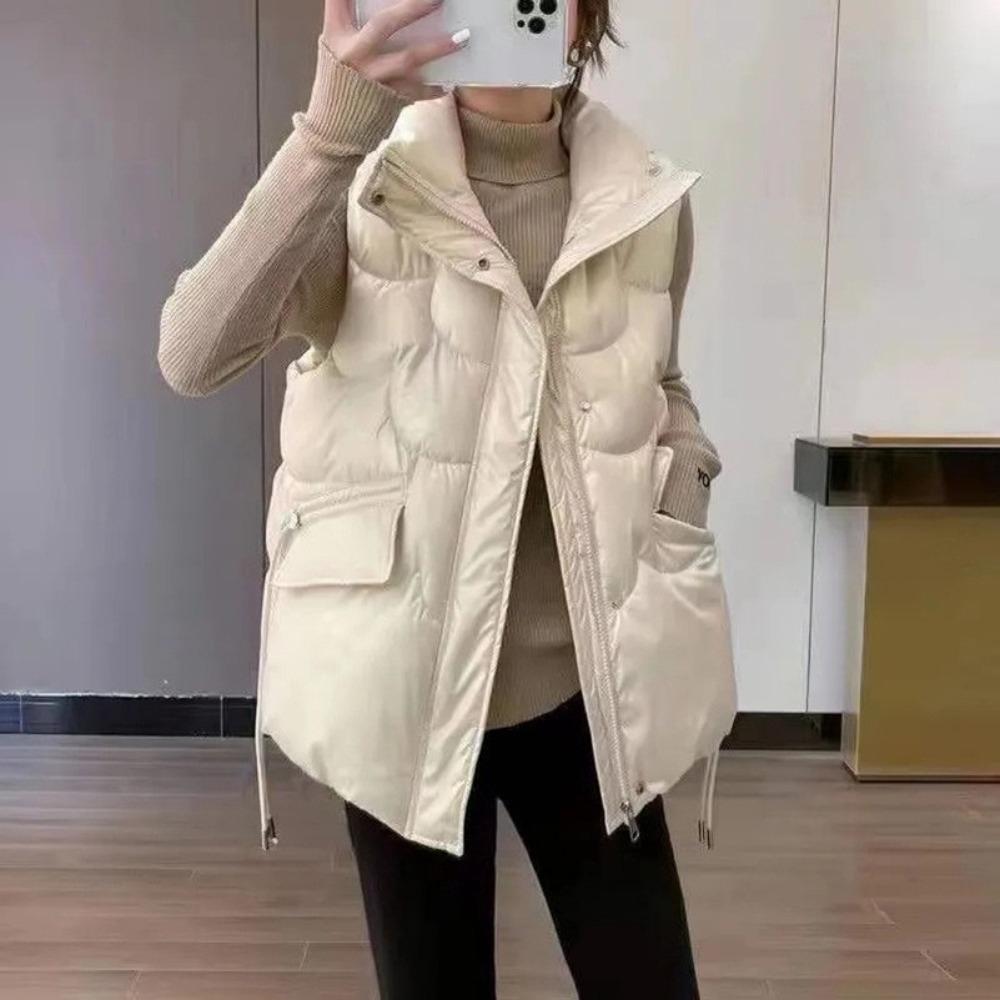 Women's Stand Collar Sleeveless Quilted Vest Loose Fit Winter Warm Padded Waistcoat